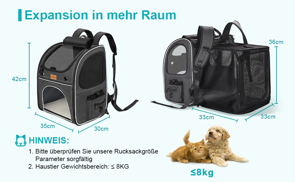 Рюкзак для кота та маленького собаки Morpilot, 7 кг, сірий, 35x30x42 см, з безпечною лінійкою та мискою