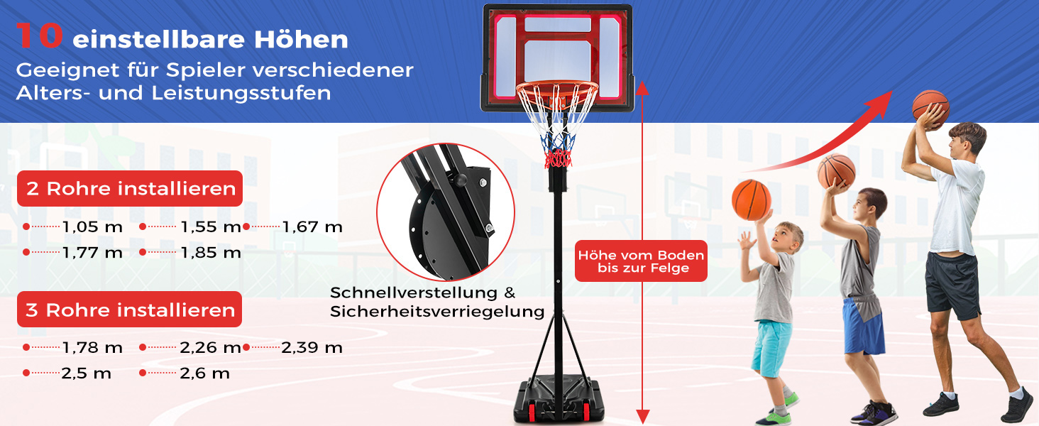 COSTWAY Adjustable Height Basketball Stand - Outdoor Basketball Hoop with Stand & Wheels, Weighted Base, Mobile Basketball System for Kids & Teens - Includes Ball & Pump
