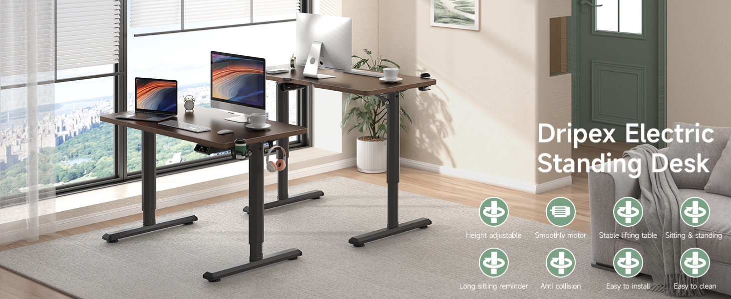 Електричний стіл Dripex з регулюванням висоти, 160x75x(71-117) см, для home office, горіх+чорний