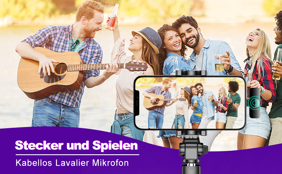 Беспроводной микрофон-зарядка Lavalier USB-C 2 в 1 для iPhone, шумоподавление KI, мини-микрофон для видеоблогинга, видео, подкастов, интервью, TikTok, YouTube - Черный (2 TX + 1 RX) (2 Mic для iOS)