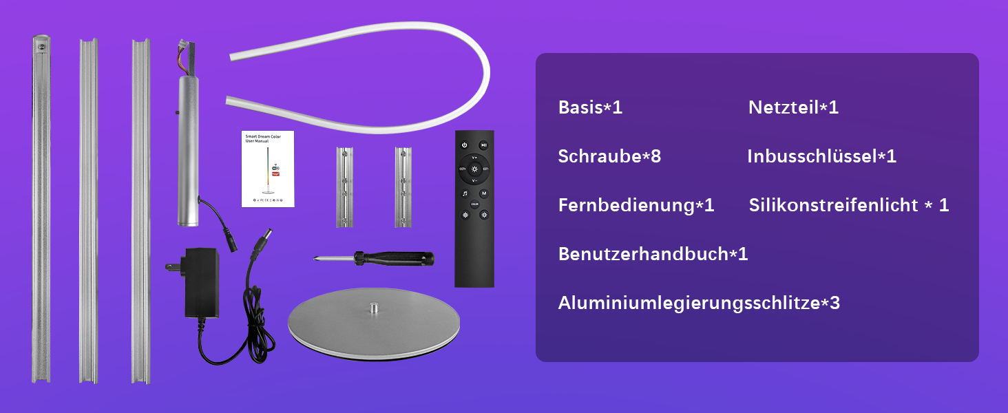LED-лампа Fortand кутова, WiFi, RGBCW, диммування, для вітальні/спальні, з пультом, сумісна з Alexa/Google Home, 155 см (кругла база)