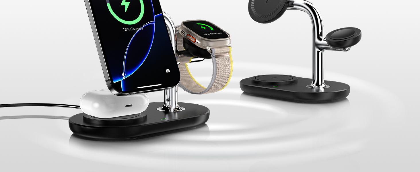 Бездротовий зарядний пристрій 3-в-1 для Apple iPhone, Apple Watch та AirPods, сумісний з моделями 16/15/14/13/12, 10/9/8/7/6/SE, 4/Pro