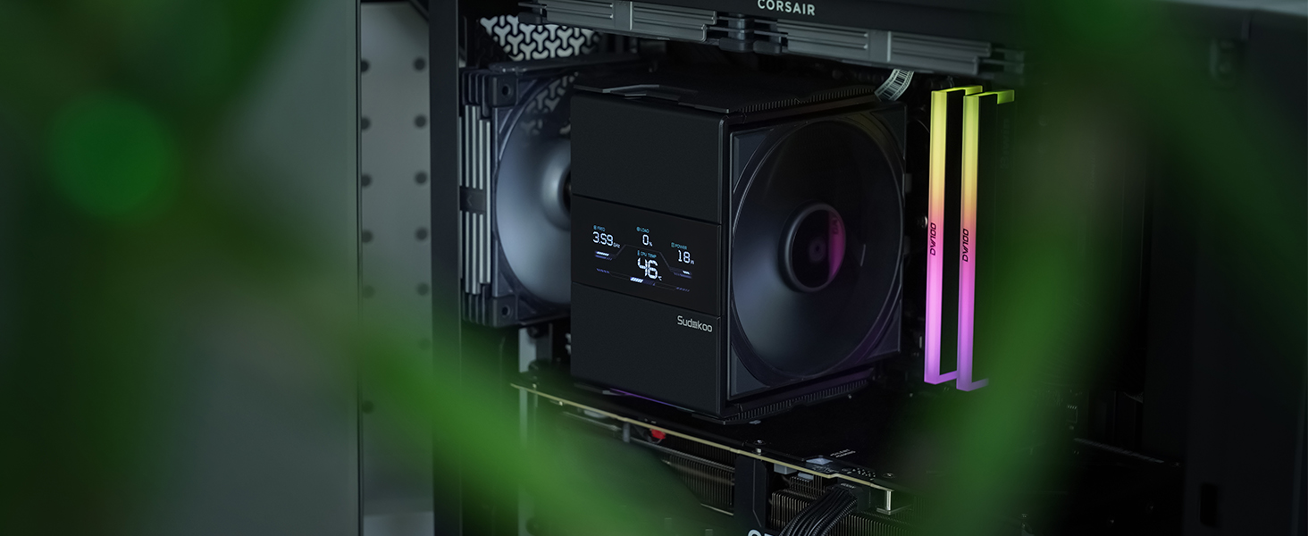 Система охолодження CPU Sudokoo SK700V AM5: Кулер для ПК з дисплеєм, 120мм вентилятор, 7 heatpipes, сумісний з AM5, безперешкодний доступ до RAM, 5 років гарантії, чорний