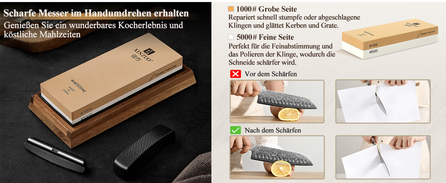 Набір для заточування ножів XINZUO: алмазний плоскою точило 2-в-1 з дерев'яною підставкою, зернистість 1000/5000