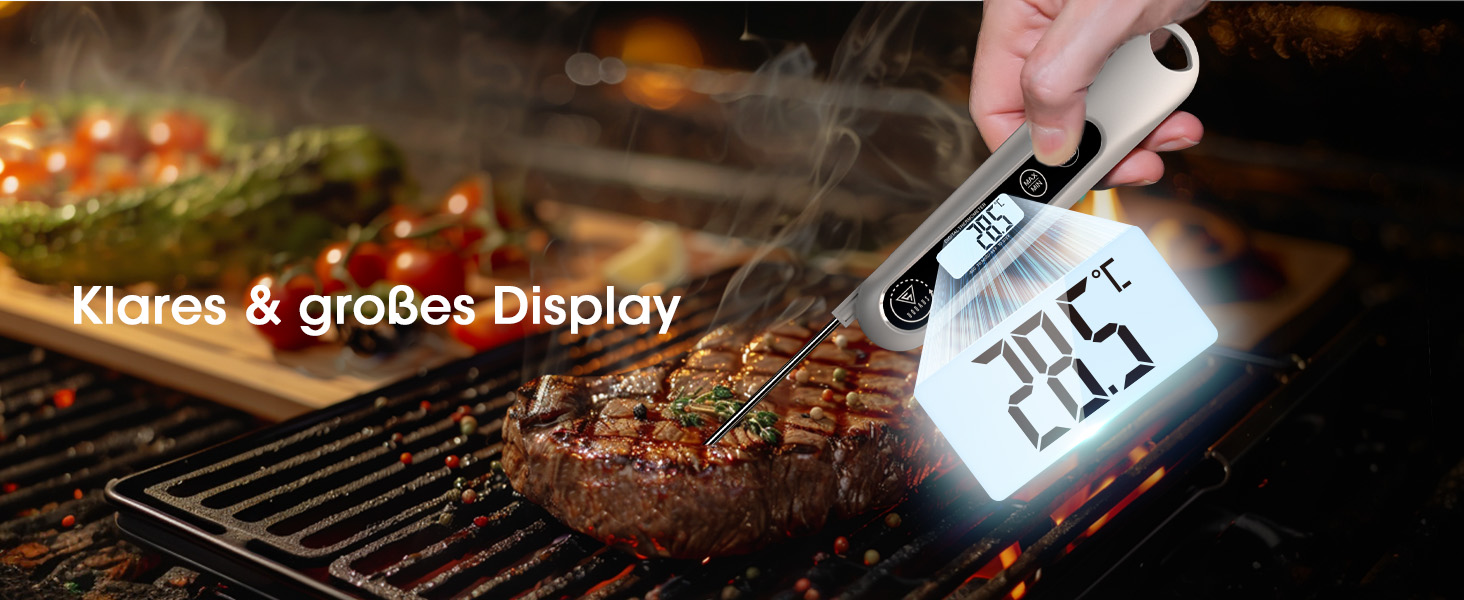 Цифровий кухонний термометр DOQAUS для м'яса, приготування їжі, випікання та гриля, швидка реакція 3s, LCD дисплей, автоматичне вмикання/вимикання (сріблястий/чорний)