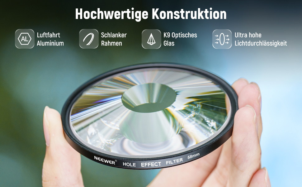 Фільтр Neewer для камери з ефектом розділених діоптрій (58mm) - лінійний призма K9 з алюмінієвим каркасом, для створення ефекту розмиття та повторення кольору