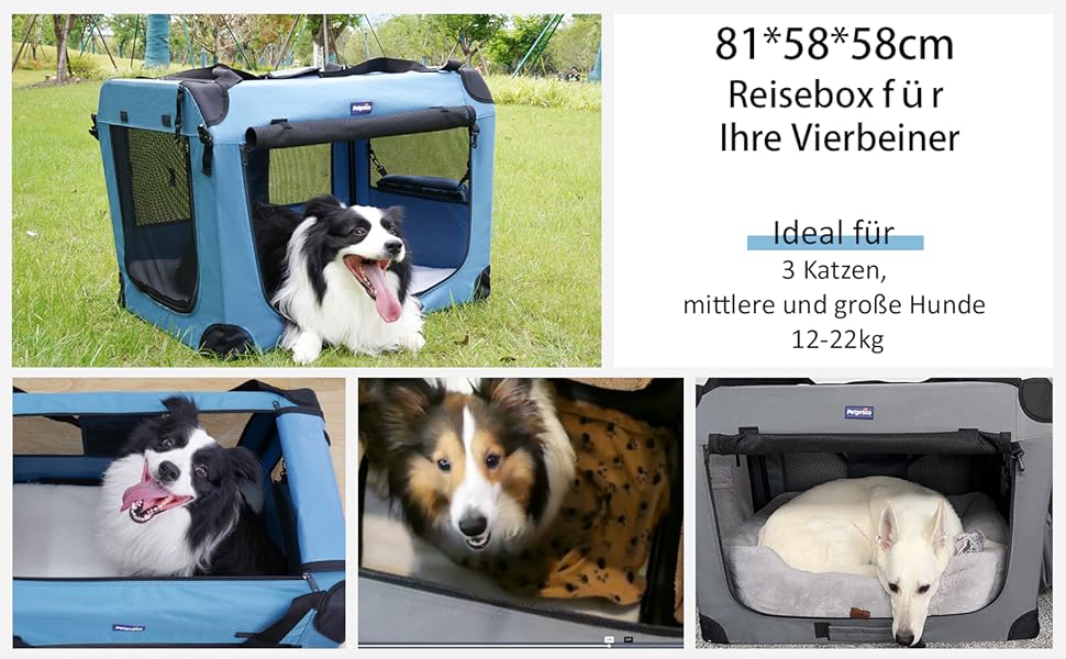 Транспортний бокс для тварин Petprsco з м'якими стінками, 3-дверний, складний, з ременями, для котів та собак, 81x58x58 см, бежевий