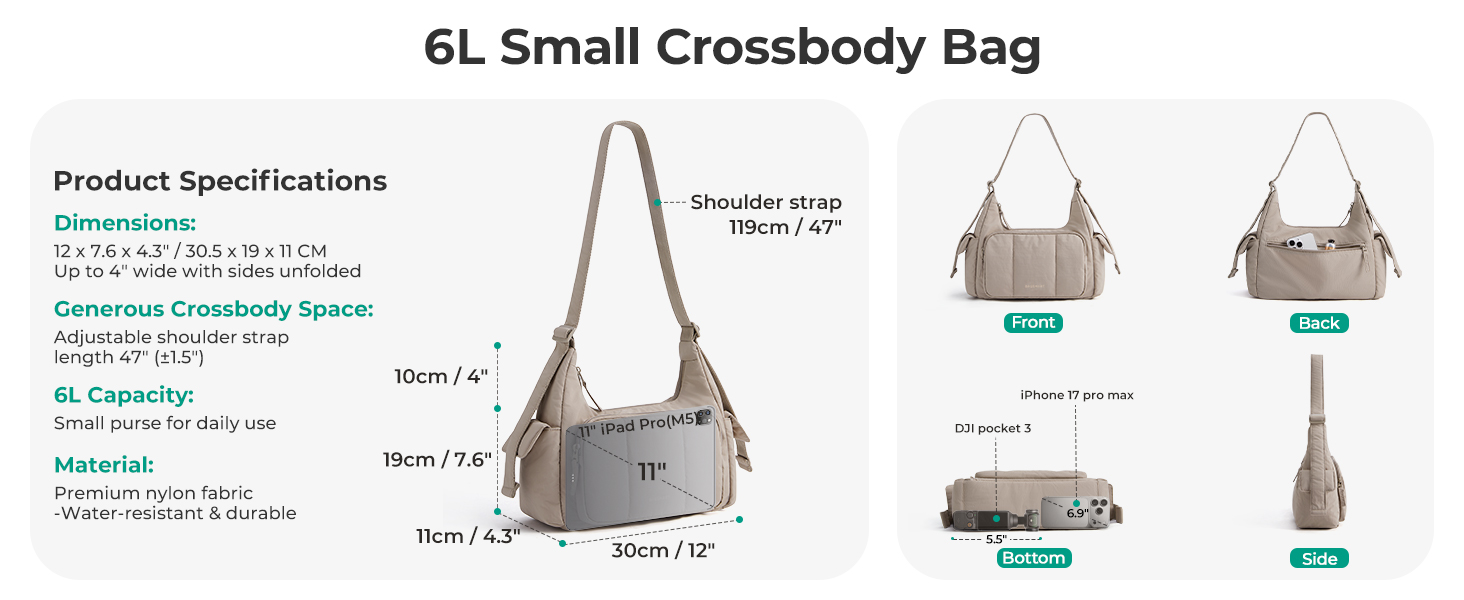 Сумка жіноча bagsmart через плече, кросбоді, м'яка пухова, бежева. Робоча сумка з відділеннями для подорожей, школи, університету