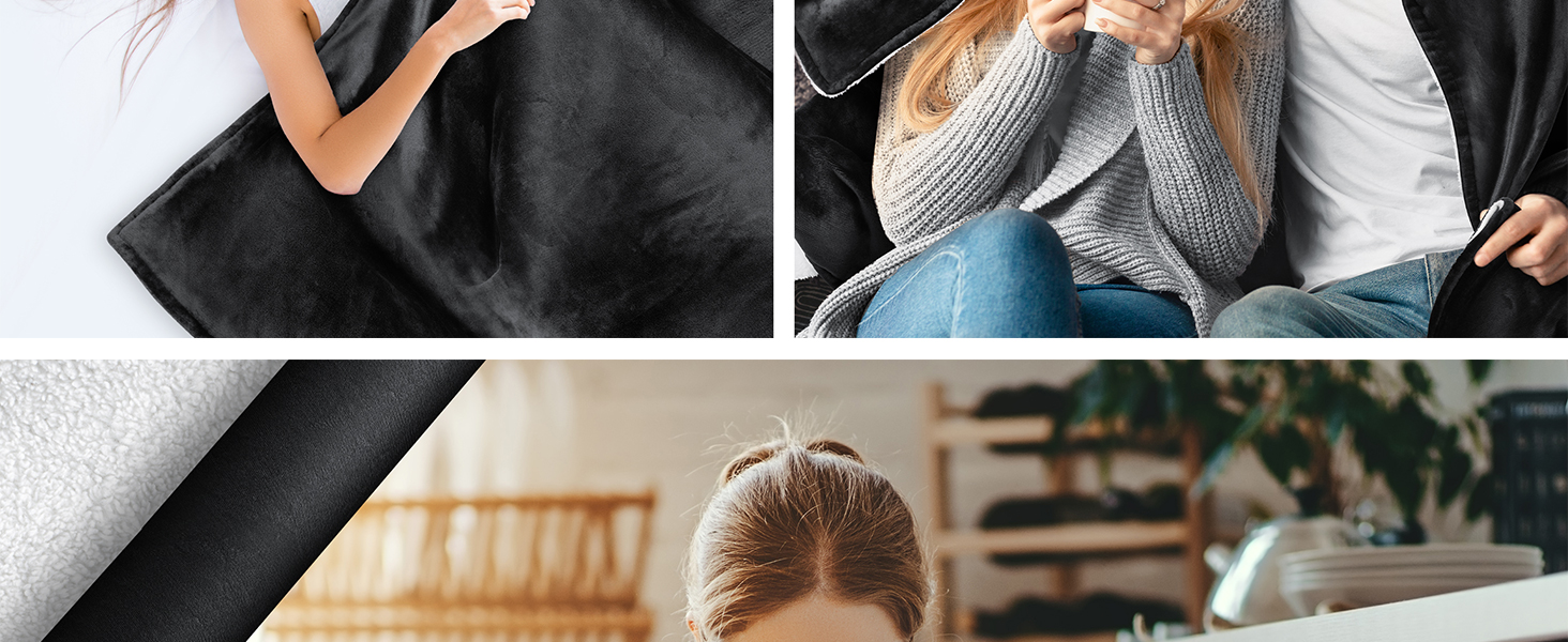 Плед KESSER® з м'якого флісу та шерпи, теплий та затишний, 220 x 240 см (XXL), чорний