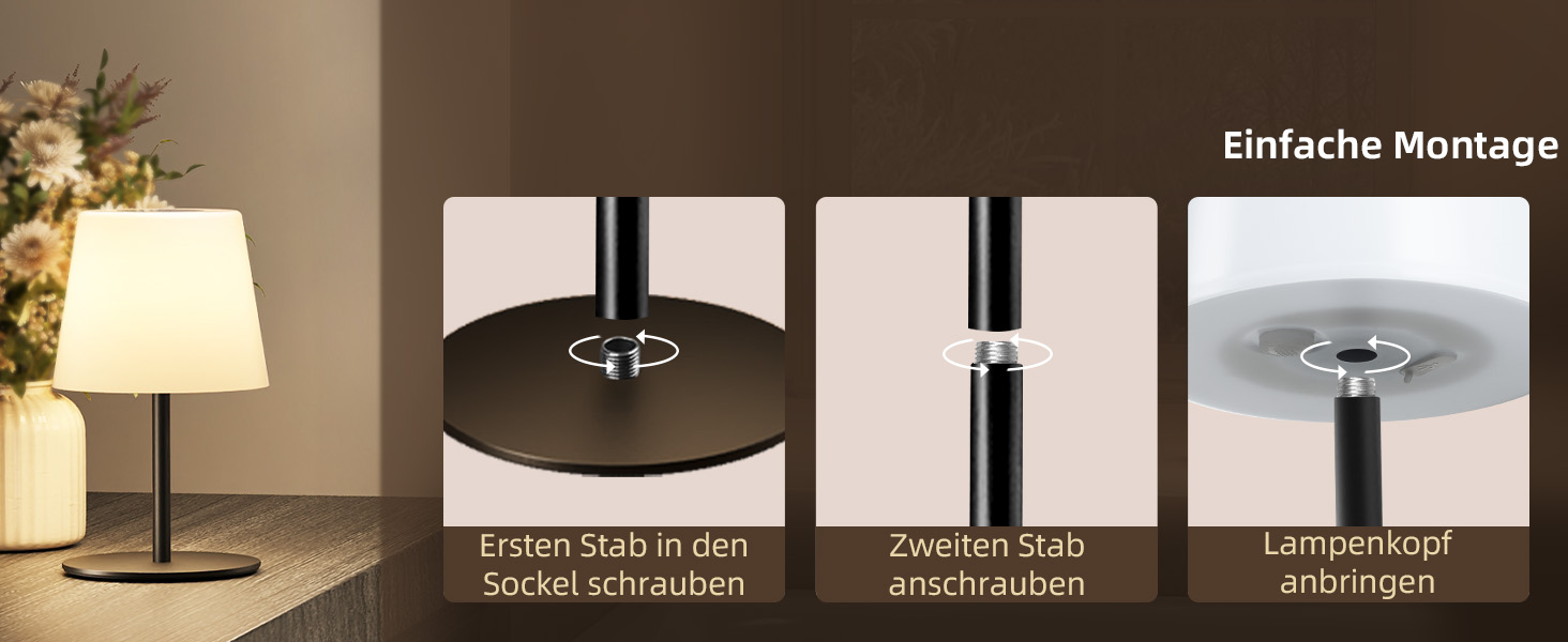 Світлодіодні настільні лампи EZVALO бездротові, 2 шт., IP65, USB-C, диммер сенсорний, 3 режими світла, для дому та кемпінгу (Чорні)