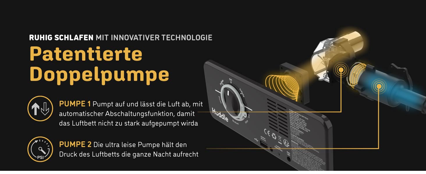 Huddle® Luxury Never Deflate - Надувна Матрац Single з Dual-Pump SlumberGuard™ | З Інтегрованою Помпою | Преміум Якість