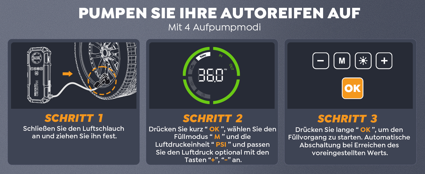 Портативний зарядний пристрій Starthilfe 8000A з компресором 160PSI, 12V для автомобілів, 20000mAh, LED-ліхтар 600 Lumen, LCD-дисплей, сріблястий