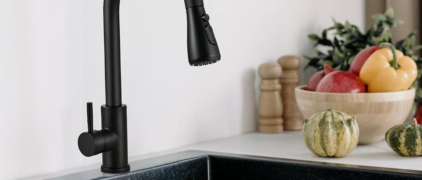 Кран кухонний висувний Cieex, 360° поворот, 4 режими, з душем, нержавіюча сталь, чорний