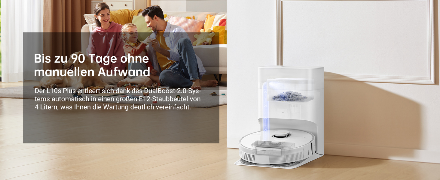 Робот-пилосос Dreame L10s Plus з автоматичним спорожненням, до 90 днів автономної роботи, потужність всмоктування 7000 Па, DuoScrub™ система миття, автоматичне підняття мопа, розпізнавання килимів за допомогою ультразвуку