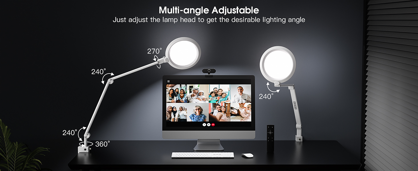 LED лампа настільна з регулюванням яскравості, 4 режими кольору, 18W для відеоконференцій, офісу та дому (матова біла)