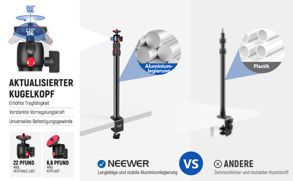 Тримач для камери NEEWER TL283 з регульованою ручкою, штатив для мікрофона та світла, червоний