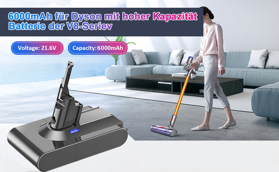 Акумулятор для пилососа Dyson V8 (6.0Ah) – замінник оригінального акумулятора Dyson V8, сумісний з моделями Absolute, Animal, Filter, Motorhead, Fluffy, V8-1