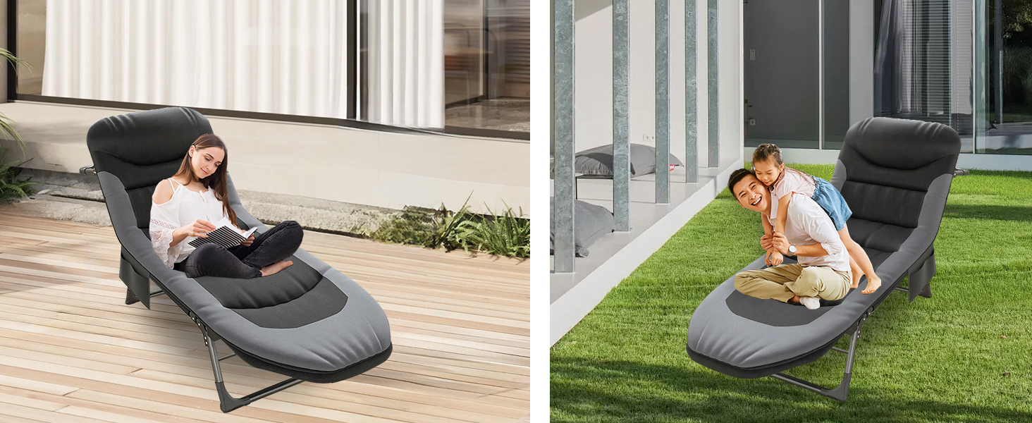 Розкладне ліжко-спальник для кемпінгу з матрацом, регульована спинка, ліжко-карп, ліжко для відпочинку на природі XXL, 65x190x30 см, односпальне розкладне ліжко для гостей, 1 шт.