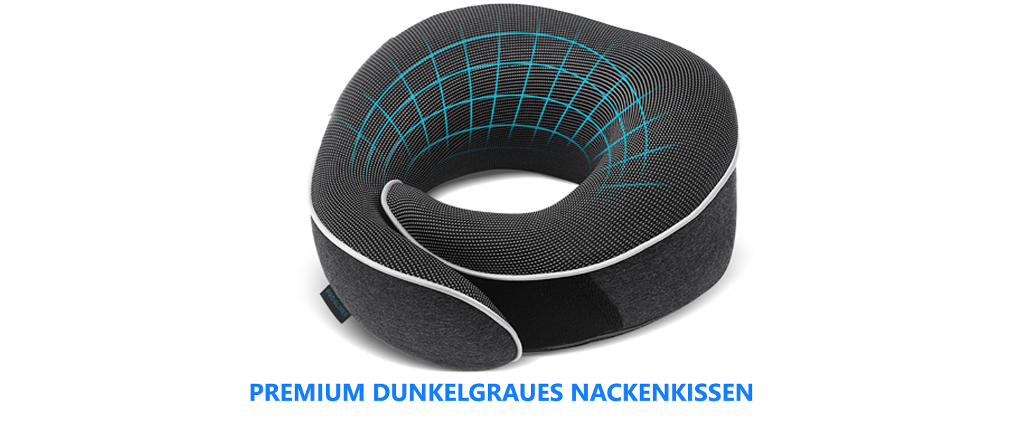 Подушка для шиї Proglobe, 100% Memory Foam, ортопедична, для подорожей (літак, авто, поїзд), з 3D-маскою для сну, сітчаста сумка (темно-сіра)