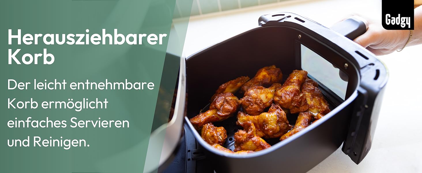 Фритюрниця без олії Gadgy 5L з цифровим дисплеєм та скляним вікном - Airfryer з антипригарним покриттям, 1400W, регулювання температури 80-200°C