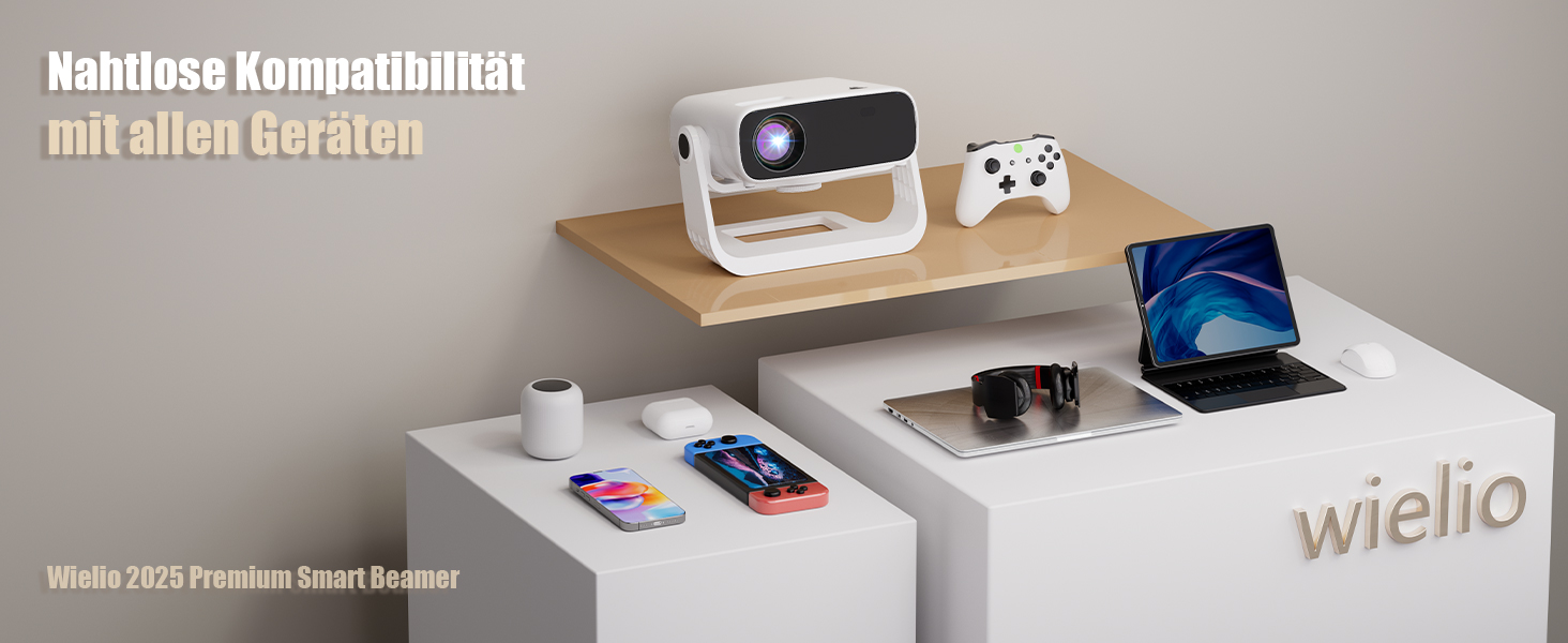 Розумний проєктор Beamer Full HD 1080P, 25000 люменів, Android 11, вбудовані додатки, 4D корекція трапеції, WiFi 6 & BT 5.2, проєктор для домашнього кіно 4K з поворотним підставою 120°, сумісний з iOS/Android/Laptops, чорний