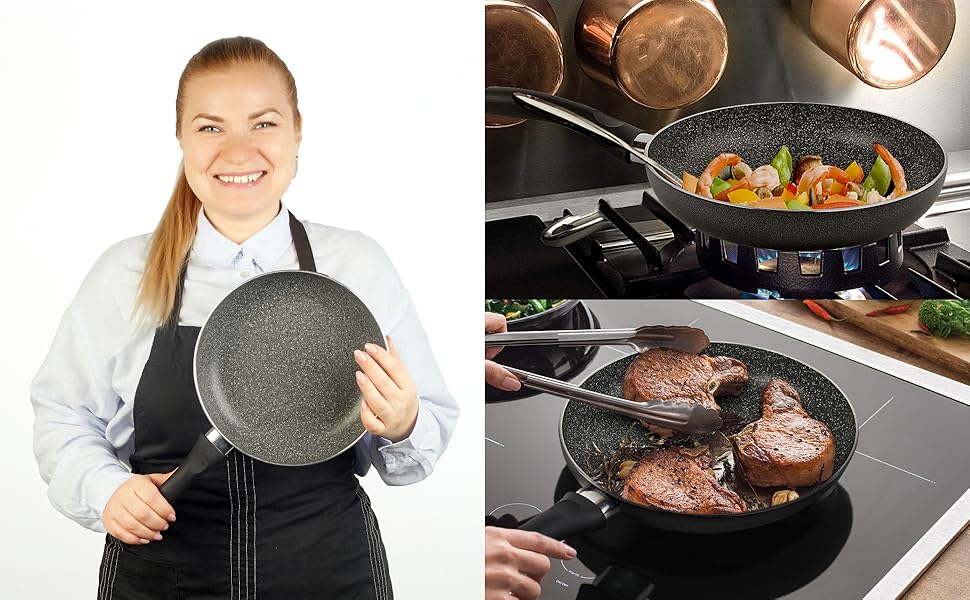 Сковорода антипригарна GadHome Classic 20 см, чорна | Для індукційних плит | Алюмінієва сковорода з ергономічною ручкою | Без PFOA для здорового приготування | Можна мити в посудомийній машині