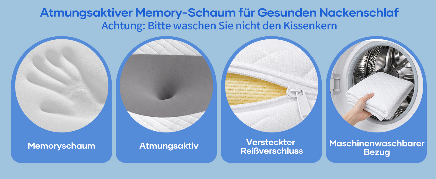 Ергономічна ортопедична подушка для шиї та голови з ефектом пам'яті (Memory Foam), 2-в-1, зі знімним чохлом, сіра, 62 x 39 x 11/13 см