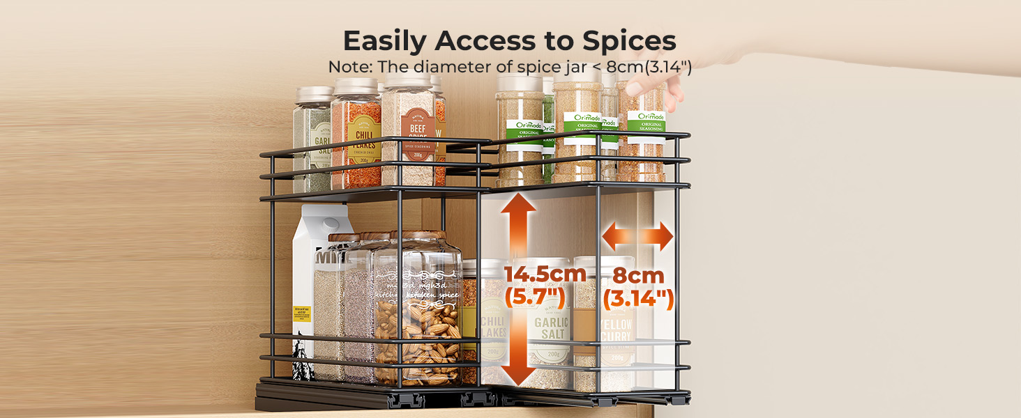 Організатор для спецій Orimade висувний, 3 шт. (2 шт. 8 см, чорний)