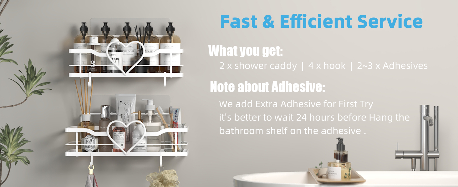 Двосекційна поличка для душу без свердління з 4 гачками, органайзер для шампуню та мила, поличка для ванної кімнати (11.5 см, білий)