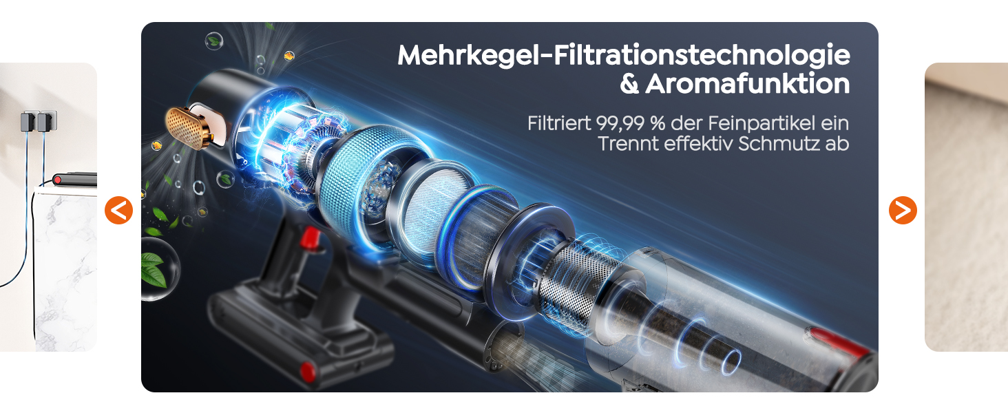 Бездротовий акумуляторний пилосос 50KPA/600W/65Min з висувним шлангом 1м, станція зарядки, автоматичний режим, антизаплутувальна щітка, багаторівнева фільтрація для килимів/твердих підлог/автомобіля