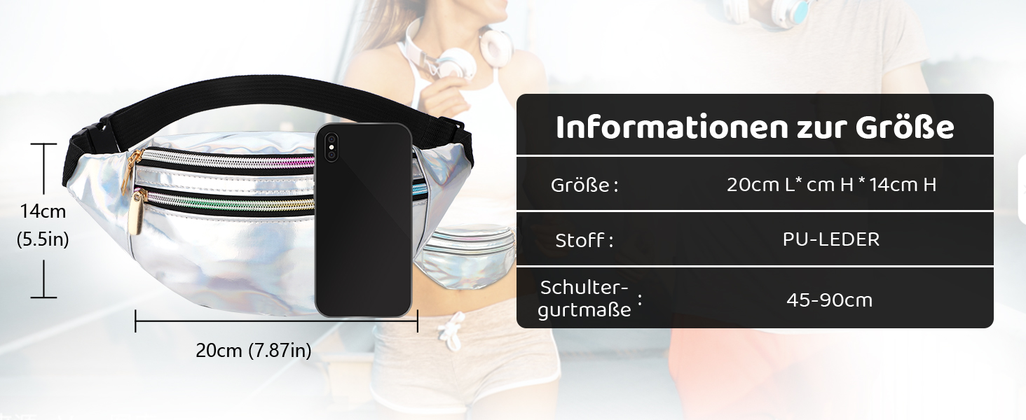 Чоловіча/Жіноча поясна сумка-бананка, водонепроникна, з відділеннями на блискавці, регульований ремінь, срібна