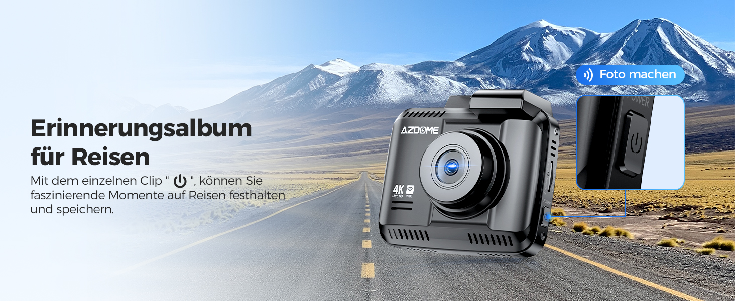 Відеореєстратор AZDOME GS63H 4K з Wi-Fi, GPS, Нічне бачення та Широким кутом 170°, WDR, IPS 2.4', Паркувальний режим, Детектор руху, Циклічна запис