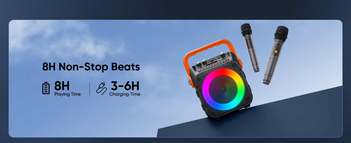 Wowstar Караоке Машина з 2 Мікрофонами, Портативна Bluetooth Колонка з Підсвіткою для Дорослих/Дітей, PA Комплект, Підтримка TF/USB, FM, Rec, AUX, TWS, для Вечірок (Помаранчевий)