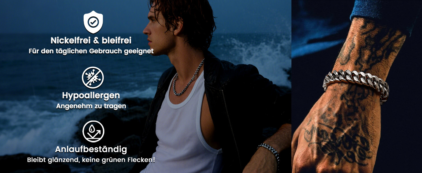 Чоловічий браслет Bestyle з нержавіючої сталі, ланцюг панцир, ширина 5/7/9/12.5 мм, срібний/чорний/золотий, довжина 19/21/23 см - ідеальний подарунок для чоловіків