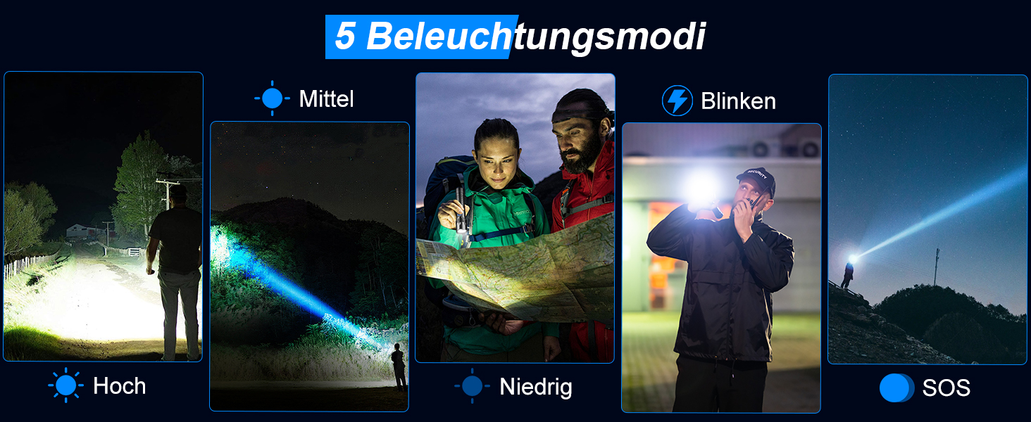 Ліхтар LED тактичний USB-C 50000 люмен, 24 години роботи, Zoom, 5 режимів, IP67, чорний