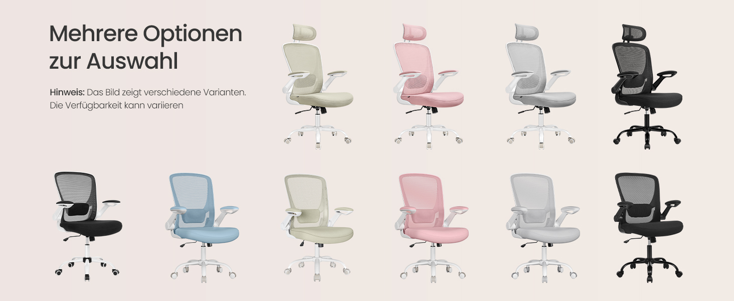 Офісне крісло SONGMICS з ергономічною спинкою, сіткою, підтримкою попереку та голови, функцією гойдання, сидінням 53 см, відкидними підлокітниками, для офісу та спальні, студентів, OBN37BK (Bonbon-рожевий, повна спинка)