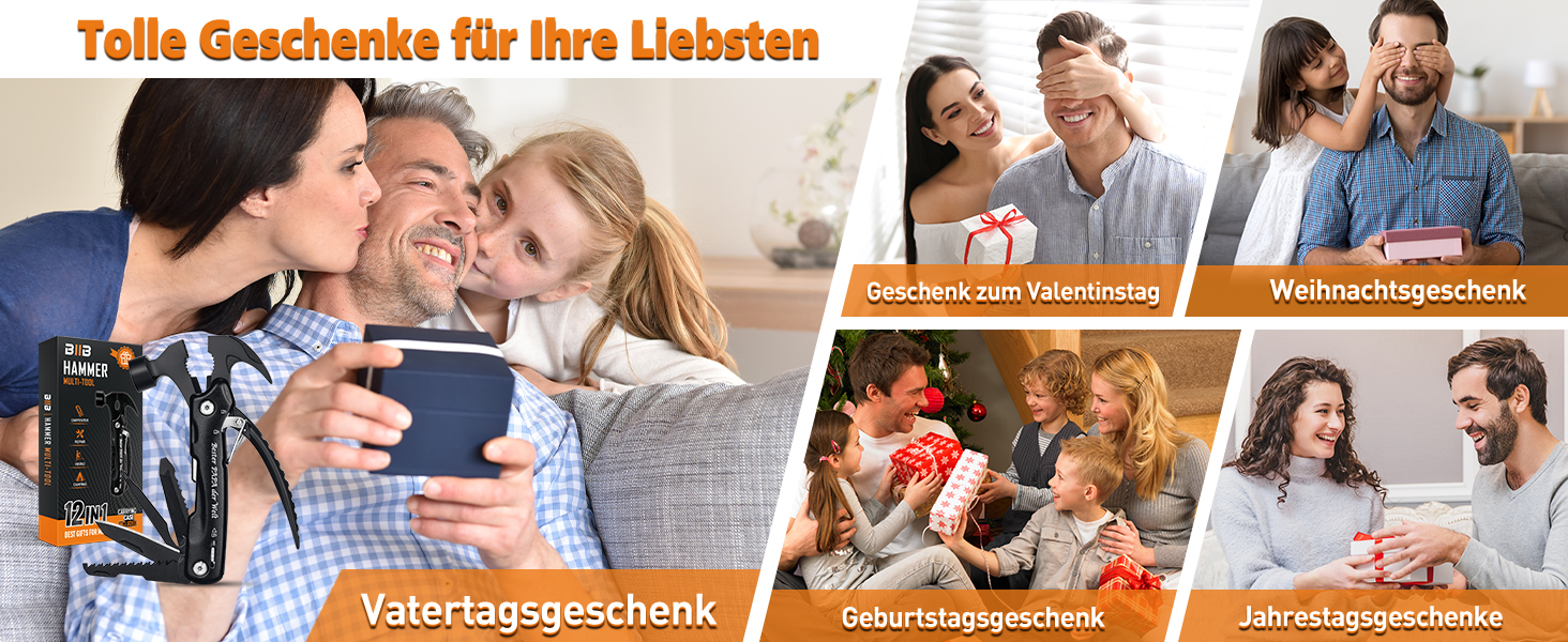 Мультитул BIIB 12 в 1: Подарунок для чоловіків на Різдво, День батька, День народження. Мультиінструмент для кемпінгу, гаджети для адвент-календаря. Преміум якість, чорний колір.