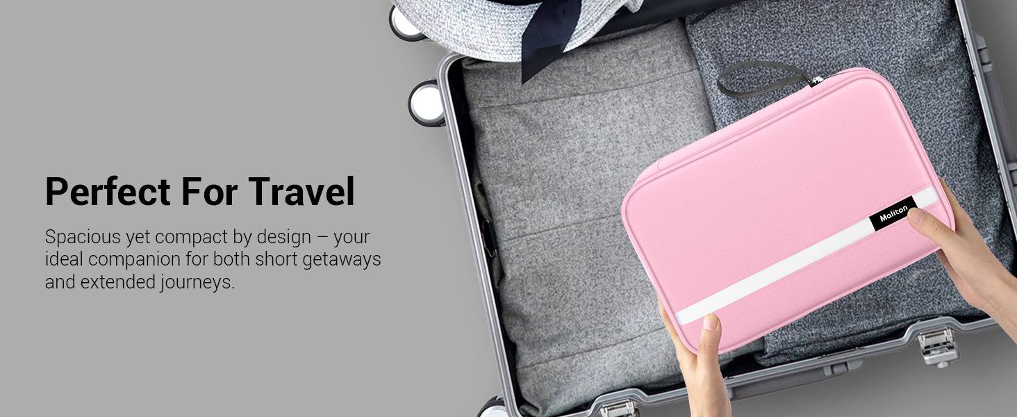 Сумка для косметики Maliton з підвішуванням, водонепроникна | Велика дорожня сумка для подорожей, ділових поїздок, спорту, плавання | Косметичка для жінок та чоловіків з 4 відділеннями, складна та компактна (Рожева)