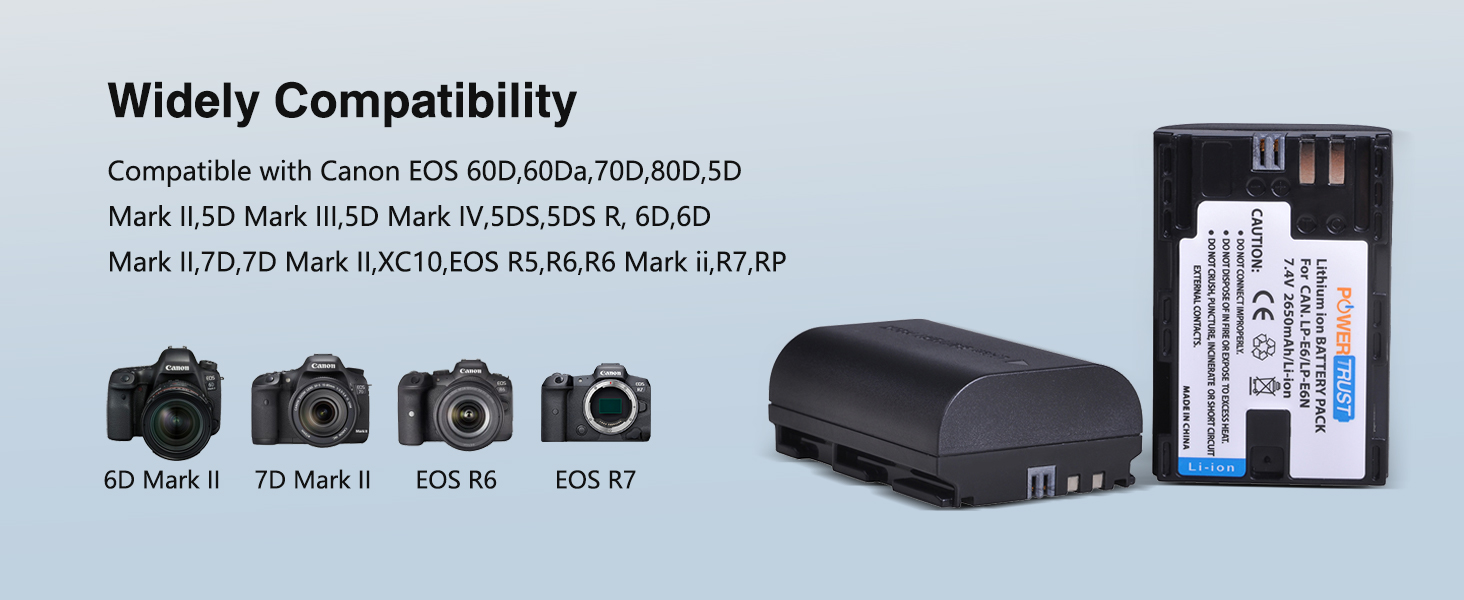 Акумулятор LP-E6 / LP-E6N та зарядний пристрій для камер Canon EOS R5, R6, R7, R, 5D Mark IV, III, II, 6D, 7D, 60D, 70D, 80D, 90D, 5DS