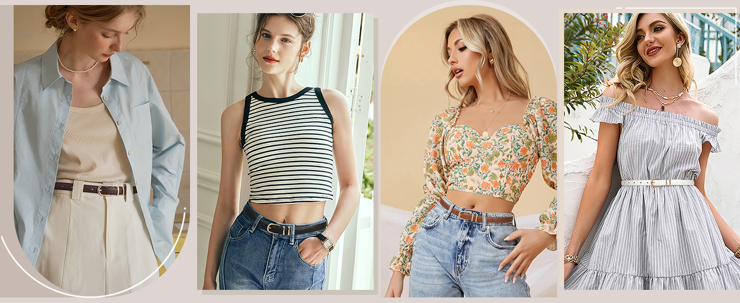 Жіночі шкіряні ремені WERFORU (2 шт.) - чорний+коричневий, 110 см, для штанів/джинсів