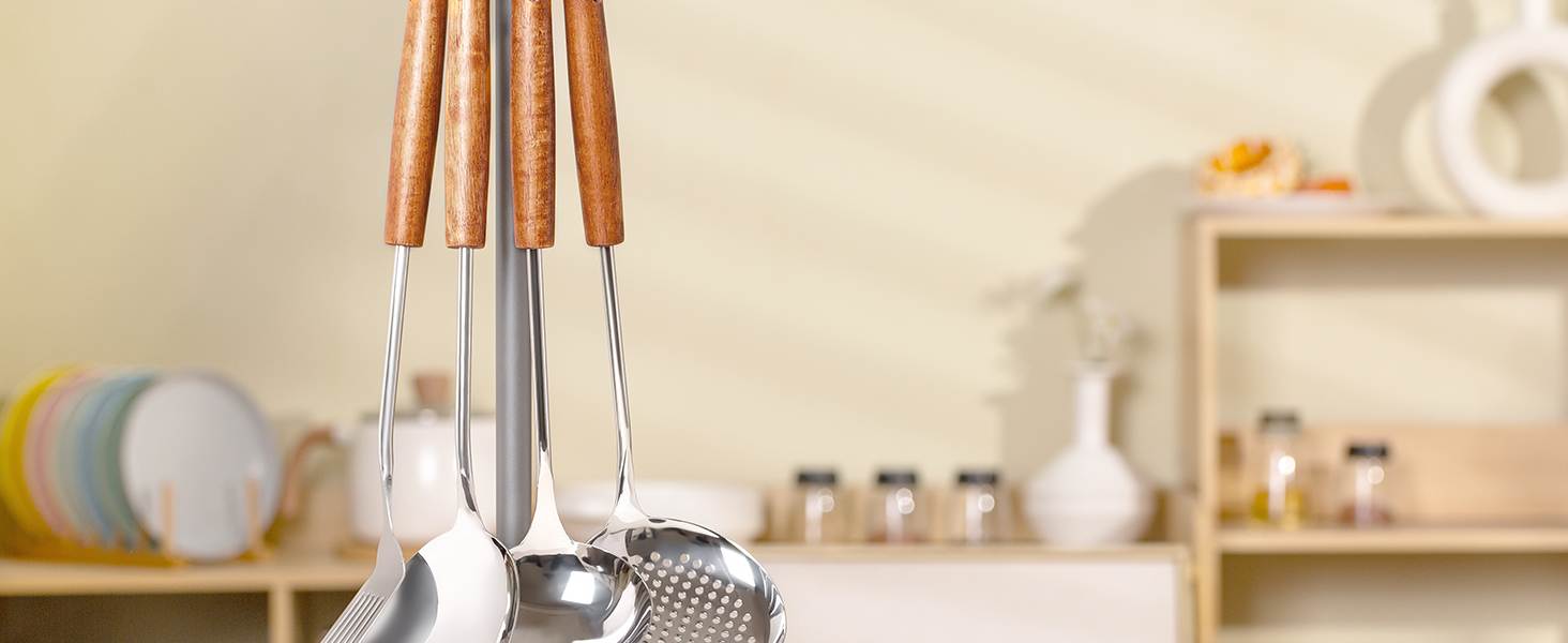 Набір кухонних лопаток та ложок Kellet з нержавіючої сталі 304, 36.2-38.1 см (4 шт., сріблястий)