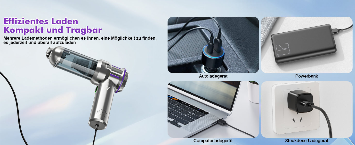 Бездротовий ручний пилосос RABIGALA 4-в-1, 25000PA, акумуляторний, для автомобіля та дому, електропілювач, фіолетовий