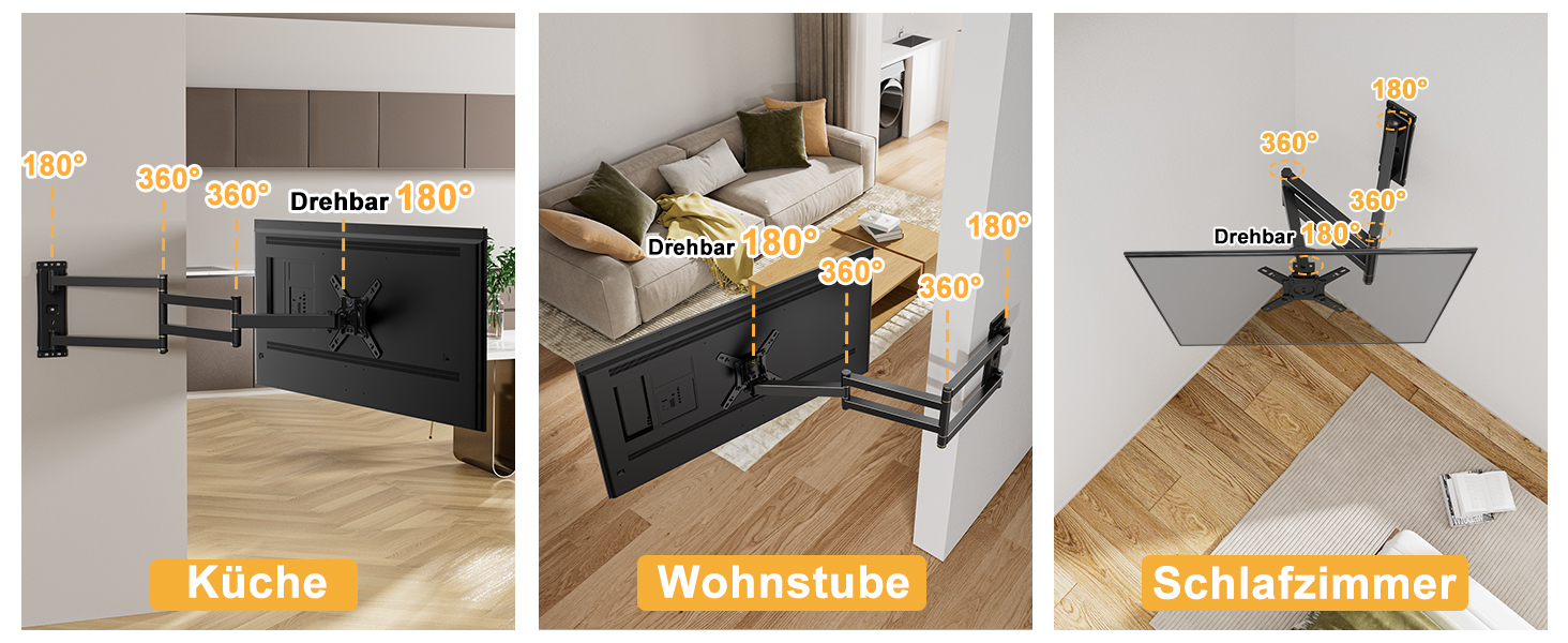 Настінне кріплення для телевізора WHYFONE поворотне 180°, подовжений кронштейн 1036мм, для 13-43