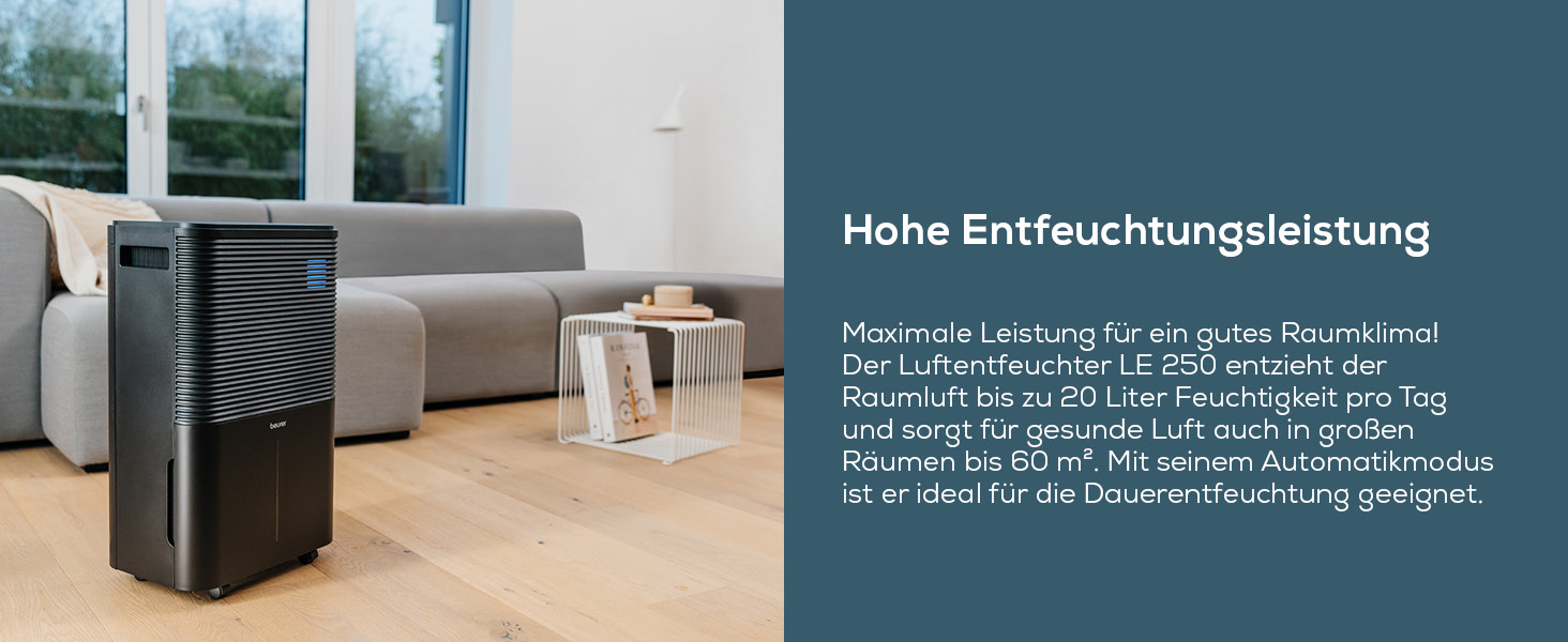 Beurer LE 150: Електричний осушувач повітря - 12 л/24 год, для дому та сушіння білизни, тихий, проти цвілі та запахів, резервуар 2 л, до 30 м²