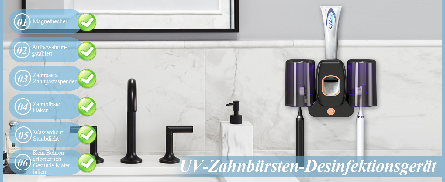 Інтелектуальний стерилізатор для зубних щіток з вентилятором, сушкою та підставкою на стіну (Чорний)