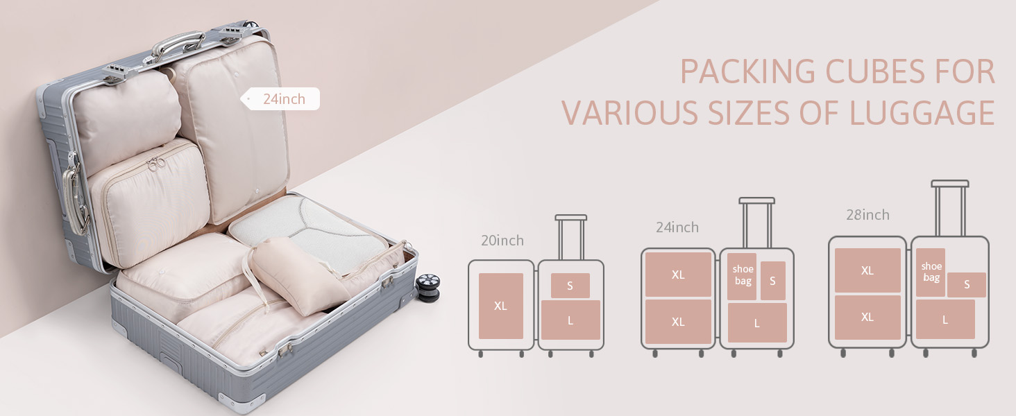 Органайзер для валізи Meowoo, 8 шт. - набір кубиків для пакування, валізні органайзери для подорожей та бізнесу, сумки для одягу, система зберігання багажу (Бежевий)