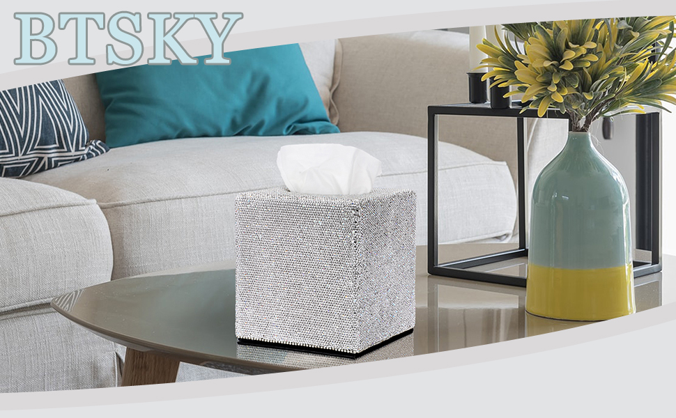 Квадратний тримач для серветок BTSKY з блискітками, декоративна кришка з діамантами та стразами, кубічний диспенсер для дому, ванної кімнати, туалетного столика