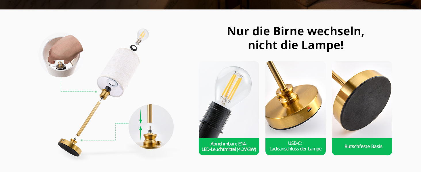 Настільна лампа Bojim 2 шт. Retro LED з USB зарядкою, регульоване освітлення, тканинний абажур, металевий корпус, для спальні та вітальні