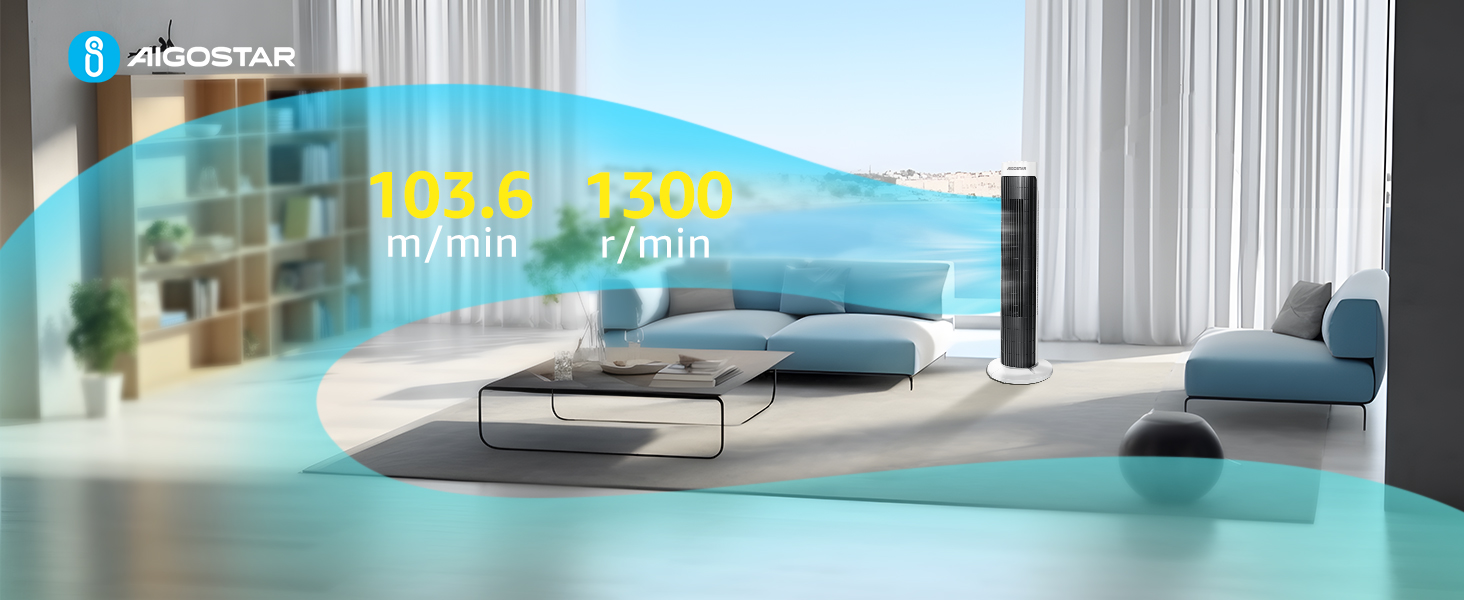 Вентилятор вежний Aigostar Leise Turmventilator 76 см з осциляцією та таймером - 3 швидкості, 45 Вт
