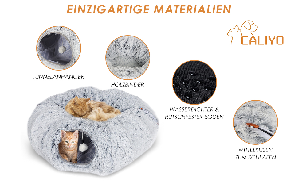 Туннель для котів Caliyo з місцем для сну, інтерактивна іграшка для котів, сірий (85×26 см)